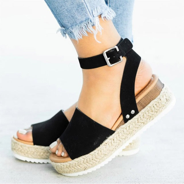 adviicd Platform Sandals for Womens Designer Sandals N Shoes Ladies Fashion  Flock Wedge Heel Pinch Toe Platform Buckle Sandals for Women Heel Wedge 