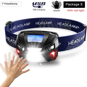 Headlamp Rechargeable LED Headlight Body Motion Sensor 10000Lm